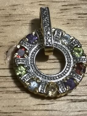 Beautiful DBJ Gold Over Sterling Multi-Gemstone Pendant Signed DBJ 925